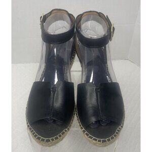 Clarks Black Leather Petrina Selma Ankle Strap Wedge Open Toe Sandal 8M